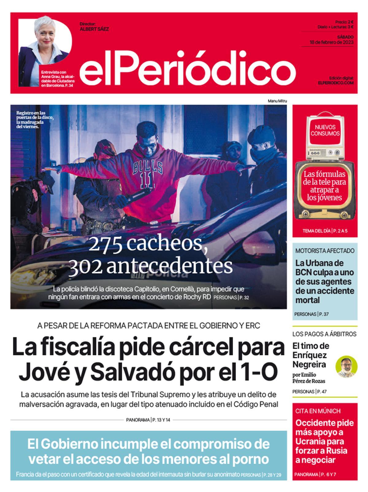 La portada d’EL PERIÓDICO del 18 de febrer del 2023
