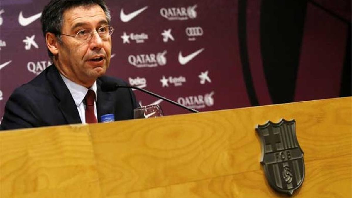 El presidente del Barça, Josep Maria Bartomeu, durante su comparecencia ante los medios