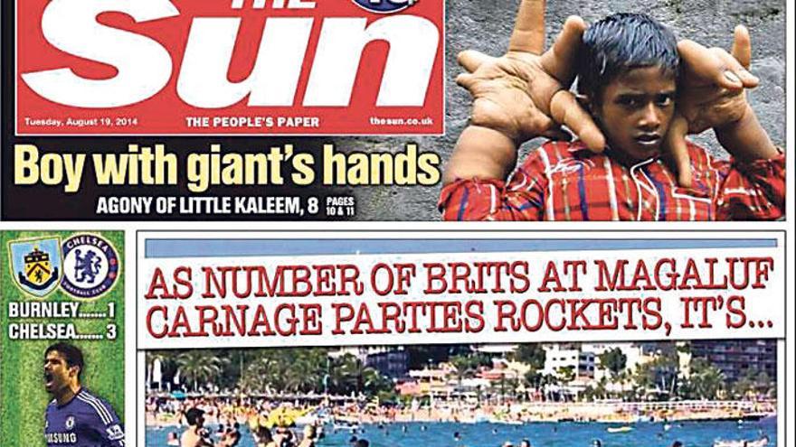 Portada de The Sun sobre Magaluf.