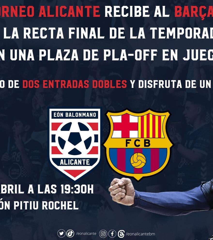 Sorteo de  2 entradas dobles para ver el Eón Horneo Alicante - Barça Atlètic