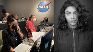 La astrofísica Rose Ferreira, en el Goddard Space Flight Center durante la presentación de las imágenes del telescopio espacial James Webb. 