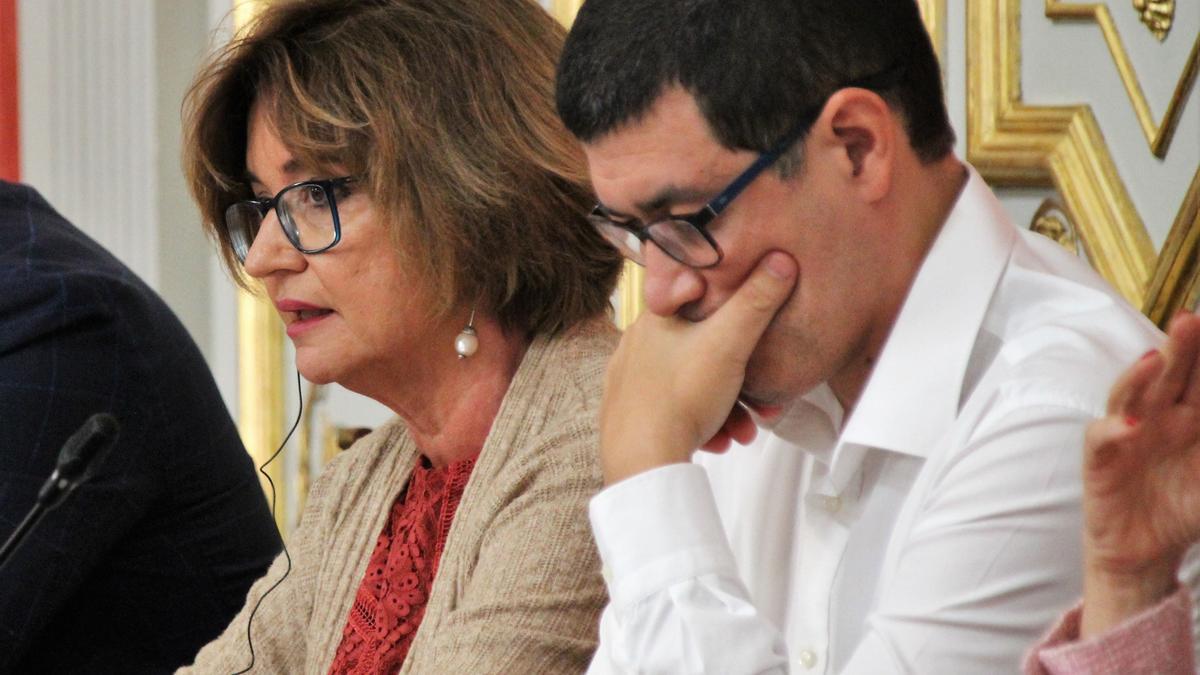 Encarna Galván, junto a Mario Regidor, durante su intervención en el pleno.