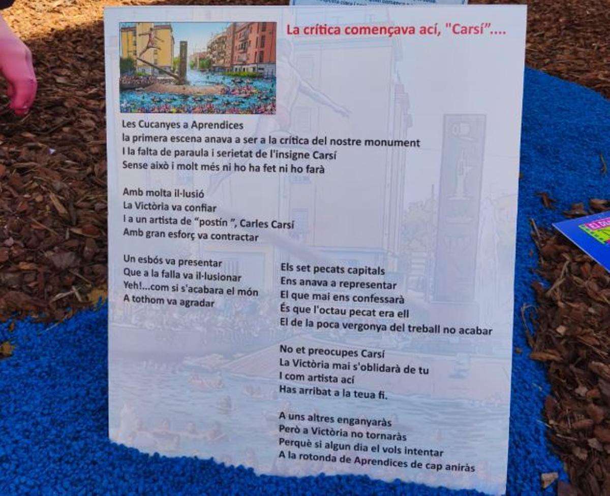 Cartel colocado en la falla para dar cuenta de lo ocurrido.