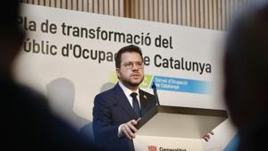 El presidente Pere Aragonès, en la presentación del nuevo plan de transformación del SOC.