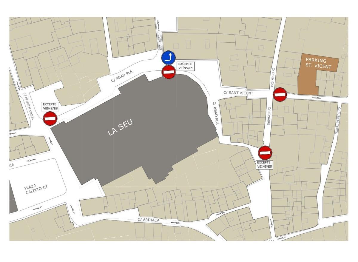 Plano del desvío de vehículos previsto por las obras en la calle Sant Vicent
