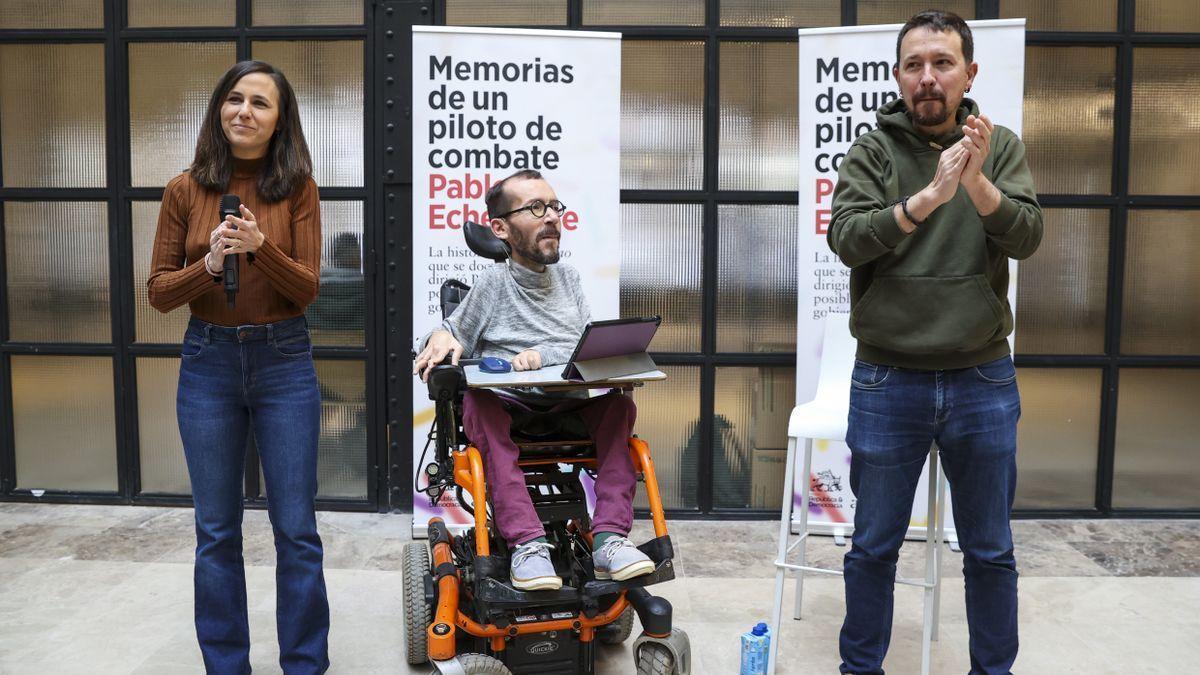 Ione Belarra y Pablo Iglesias en la presentación del libro de Pablo Echenique el pasado 5 de marzo.