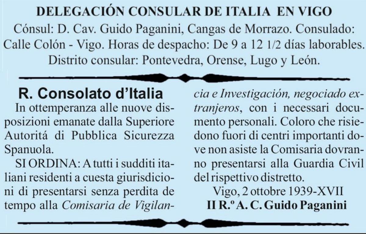 Unha nota de prensa sobre un accidente no que se viu involucrado Guido Paganini en Pontevedra.
