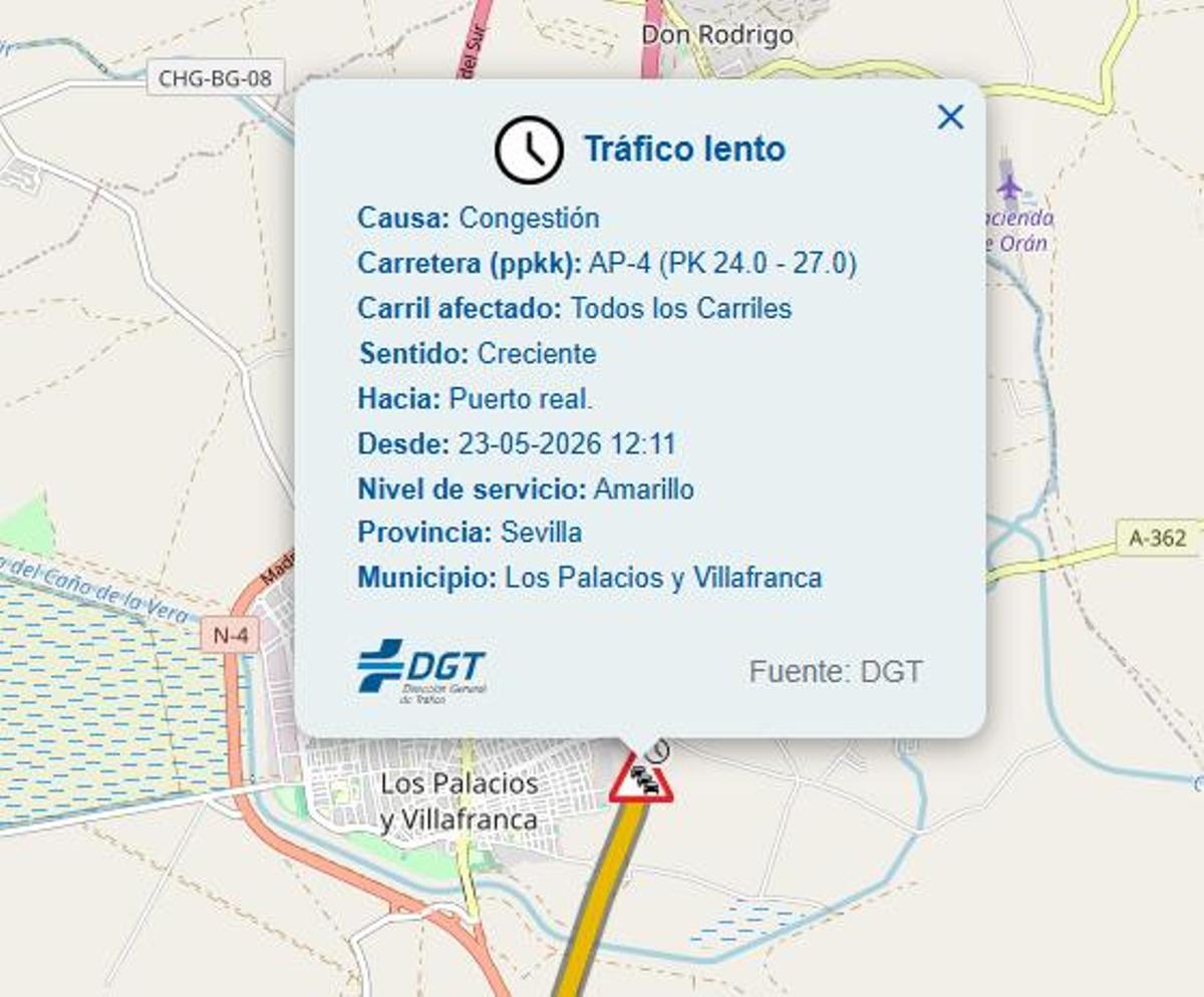 Avido de la DGT de las retenciones en Los Palacios este sábado
