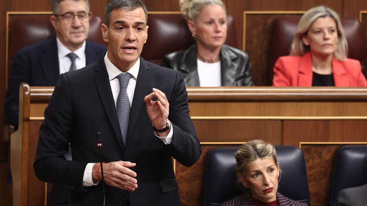 El presidente del Gobierno, Pedro Sánchez, durante la sesión de control al Gobierno, este miércoles en el Congreso.