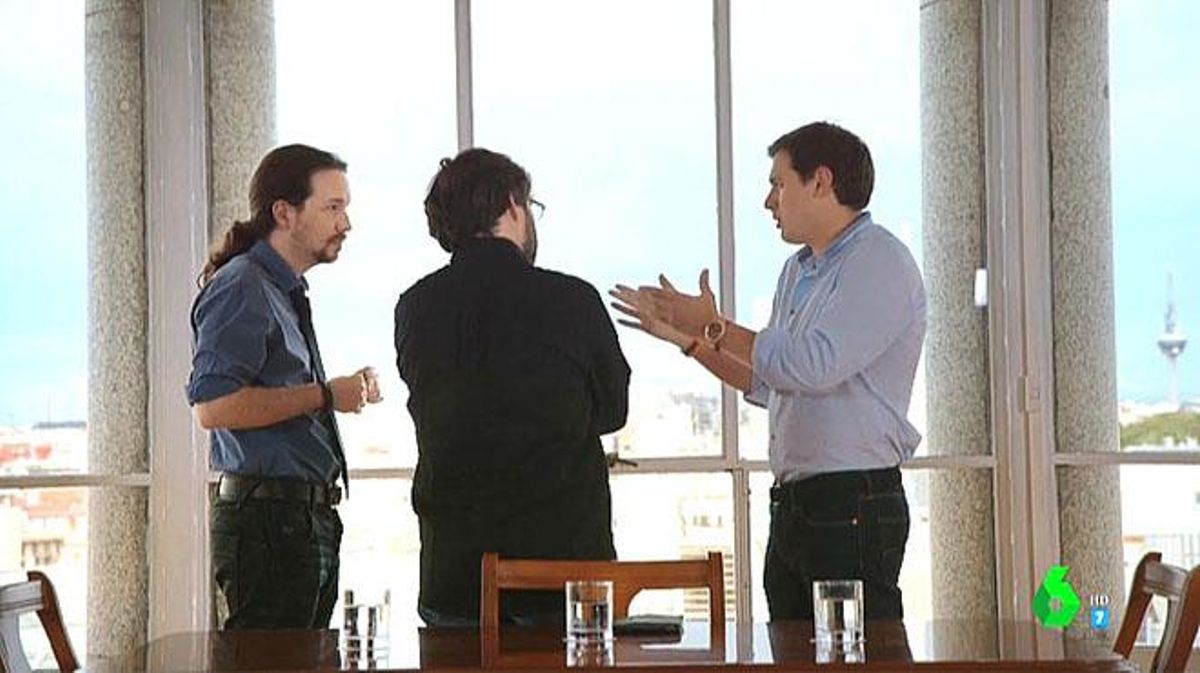 Pablo Iglesias i Albert Rivera, amb Jordi Évole, a ’Salvados’ (La Sexta).