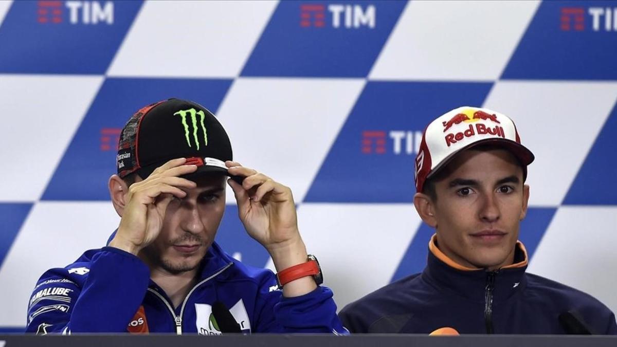 Lorenzo y Márquez durante la rueda de prensa en Mugello (Italia).