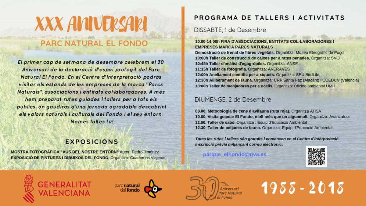 El Hondo celebra su 30 aniversario como Parque Natural