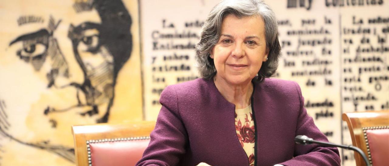 María Jesús Álvarez, en la sala Clara Campoamor del Senado. | Aimar Pellés Aliaga