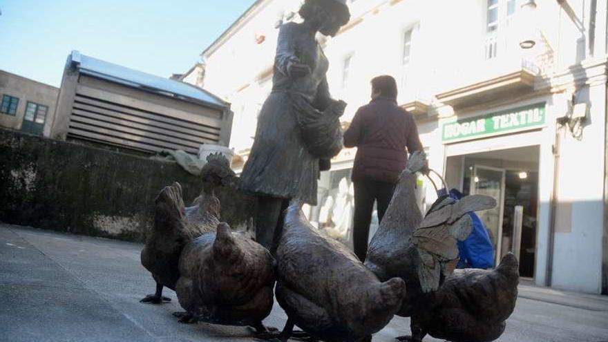 Las cuatro gallinas y el gallo regresaron ayer con su &quot;dueña&quot;, que estuvo años sola. // R. Vázquez