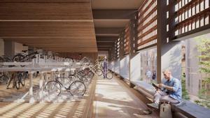 Recreación virtual del futuro párking de bicicletas de la Escola Industrial