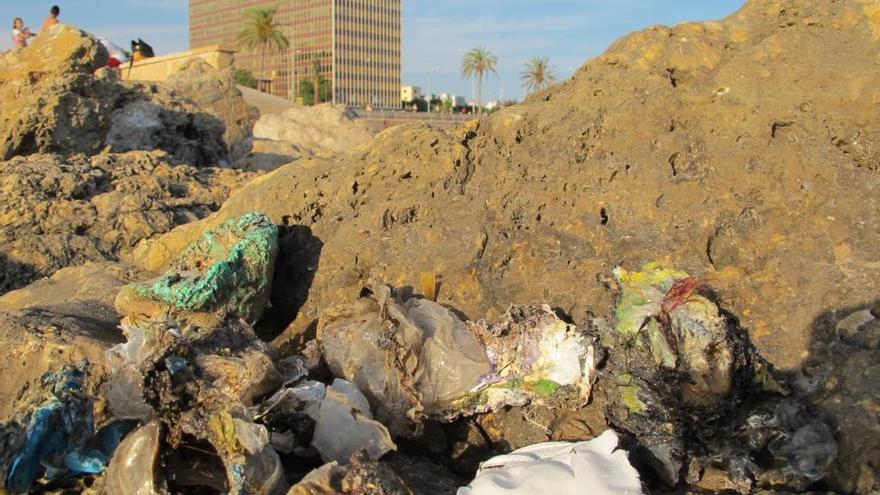 Restos de plásticos quemados en el litoral palmesano.