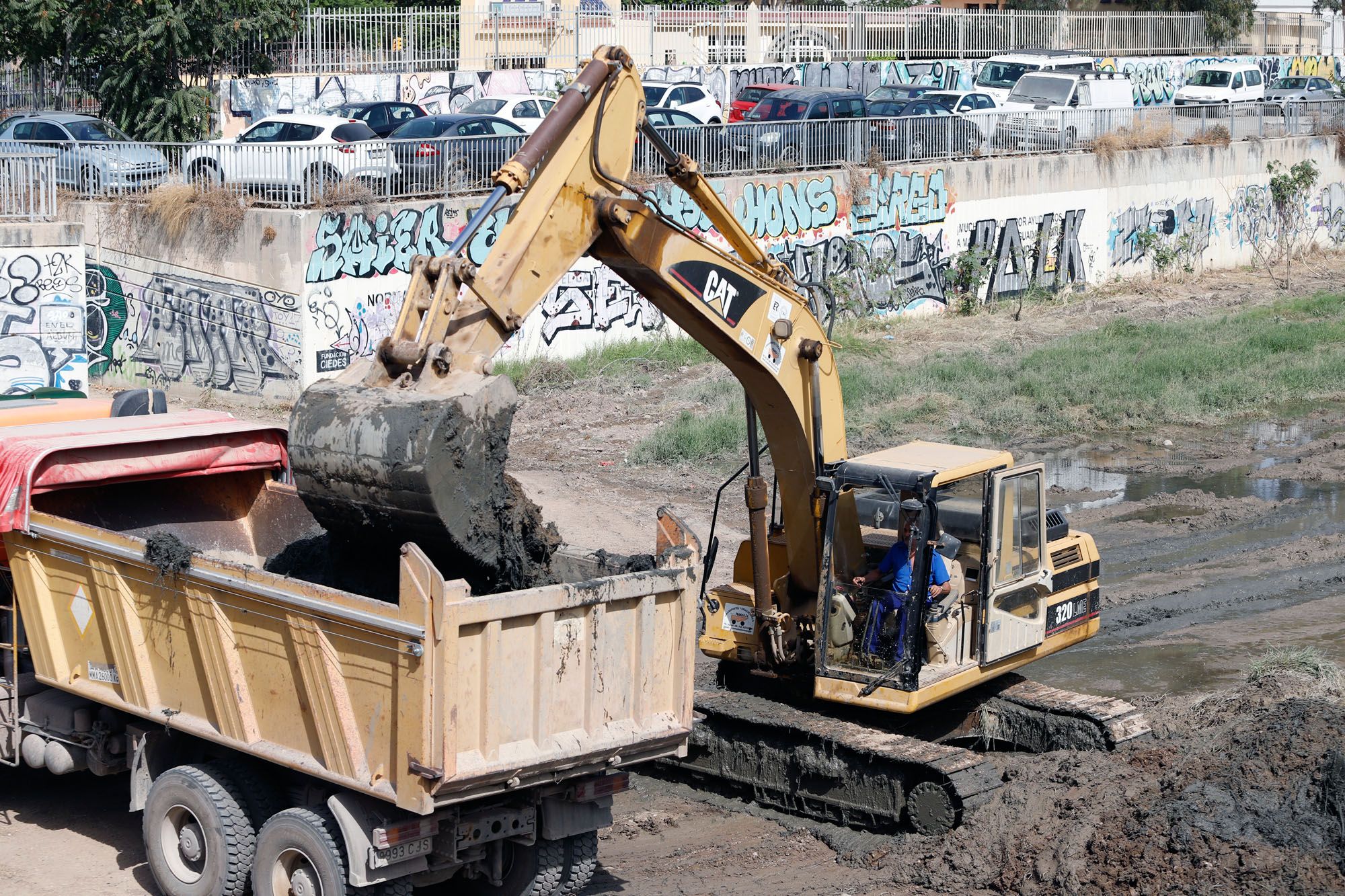 Trabajos de limpieza en el cauce del río Guadalmedina