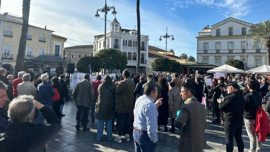 Concentración en la plaza de España, esta mañana en Mérida.