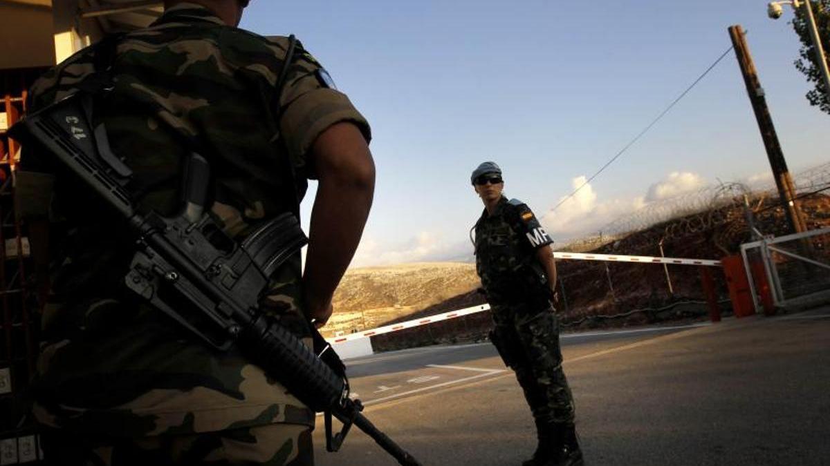 Soldados españoles de la Misión UNIFIL en la base Miguel de Cervantes en Marjayoun (Líbano).