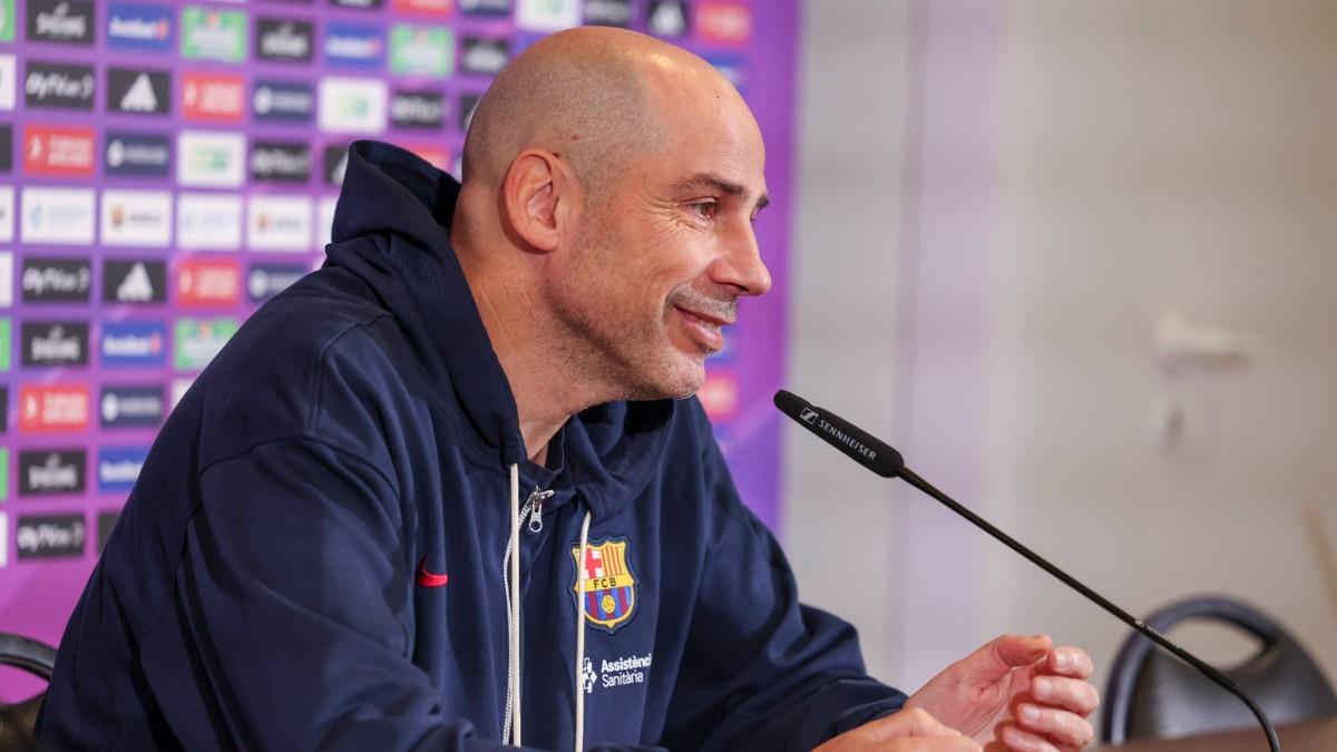 Joan Peñarroya durante la comparecencia ante los medios en la previa del duelo ante Panathinaikos