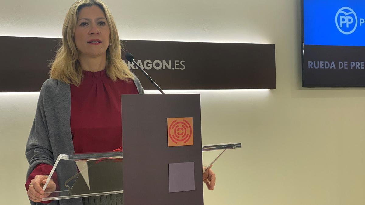La portavoz del PP, Mar Vaquero, este martes en la sala de prensa de las Cortes de Aragón.