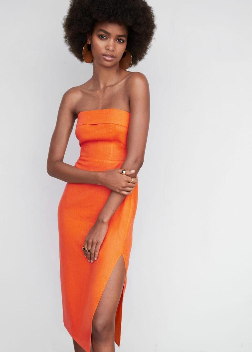 Vestido lino palabra honor de Mango