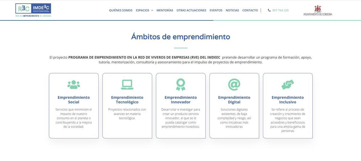 Captura del nuevo portal de Emprendimiento de Córdoba.