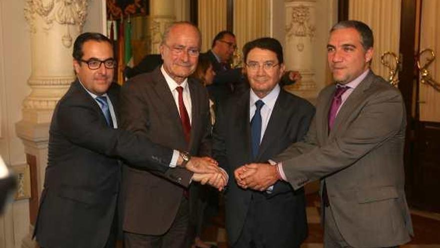 Miguel Briones, Francisco de la Torre, Talif Rifai y Elías Bendodo, ayer en Málaga.