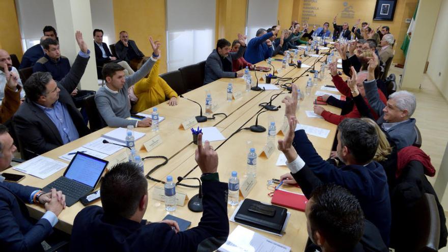 La asamblea de la Mancomunidad, ayer, durante la votación de los nuevos estatutos.