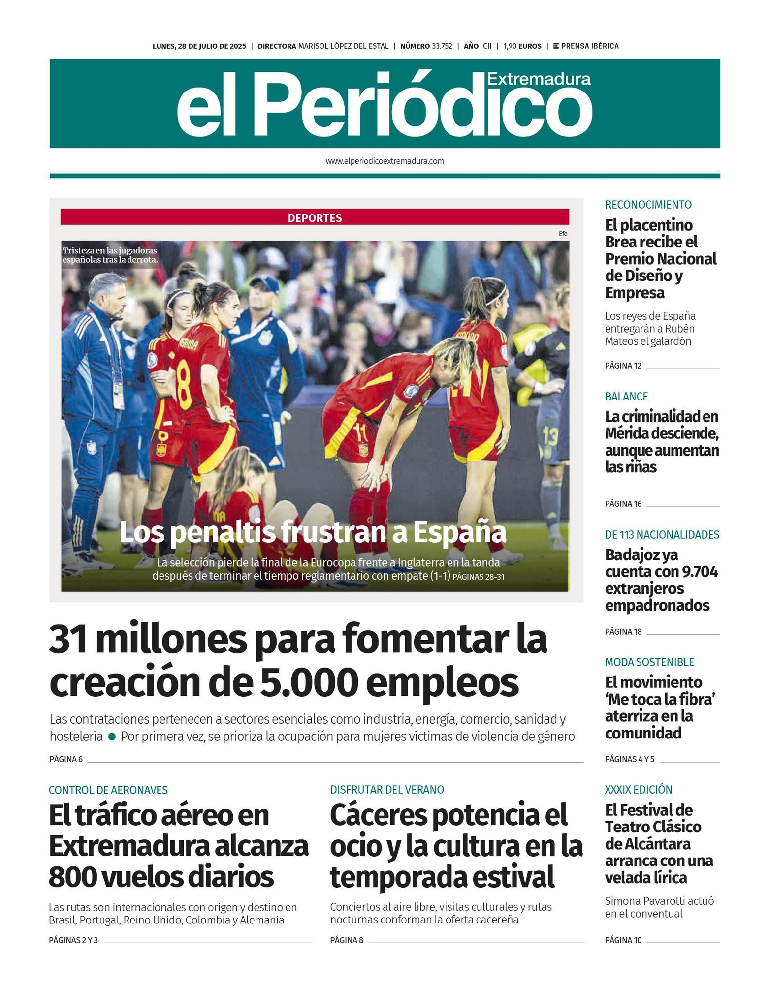 Consulta la portada correspondiente al día 28 de julio de 2025