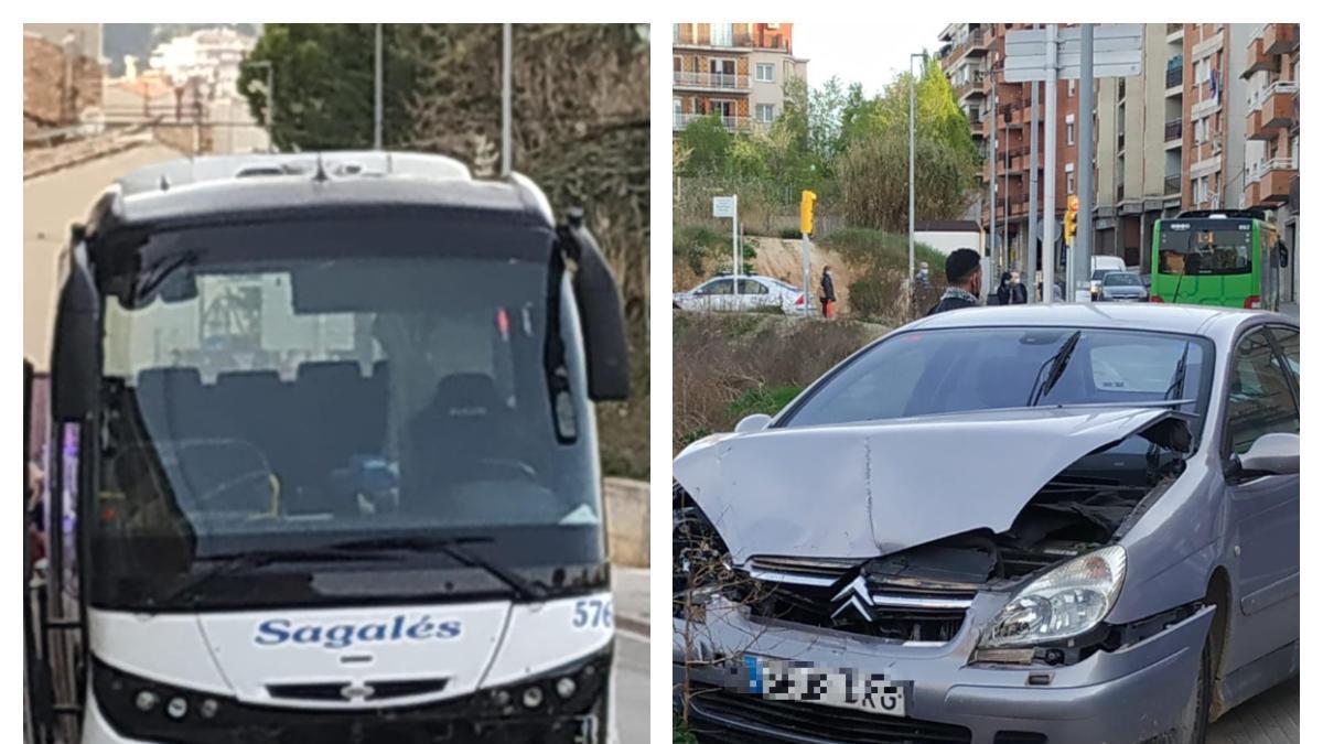 Xoc entre un turisme i un autocar a la carretera del Pont de Vilomara de Manresa