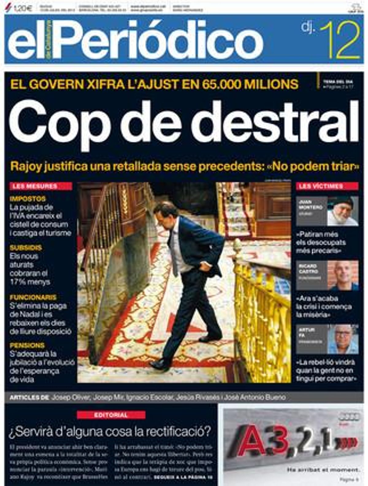 Portada dEL PERIÓDICO del 12 de juliol del 2012.
