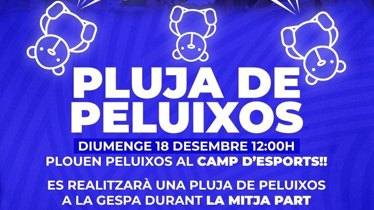 Lluvia de peluches en el Camp d'Esports