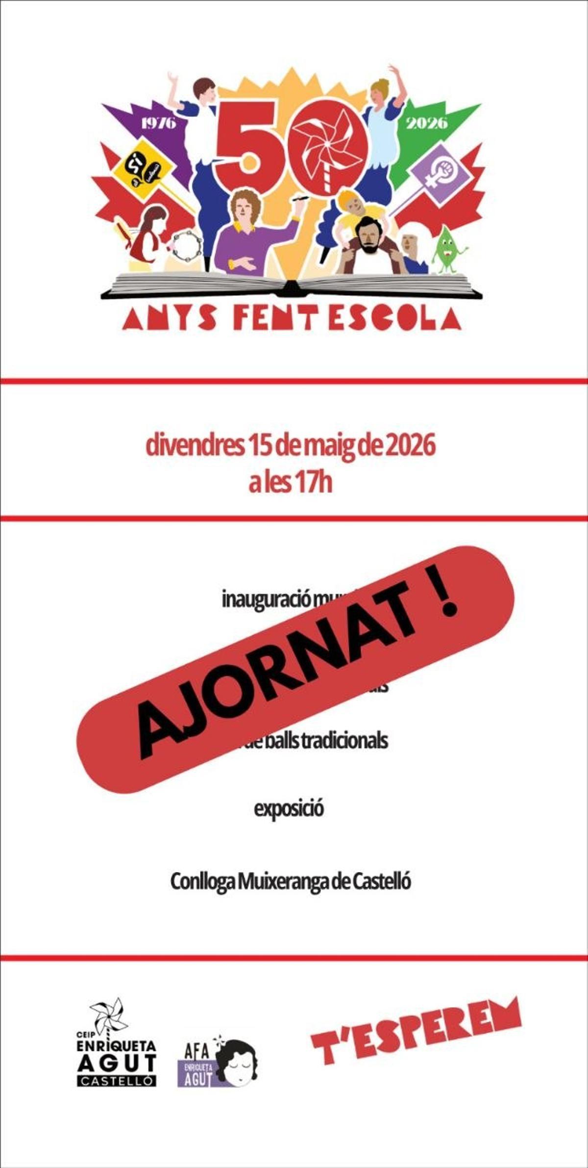 Cartel informando del aplazamiento del acto