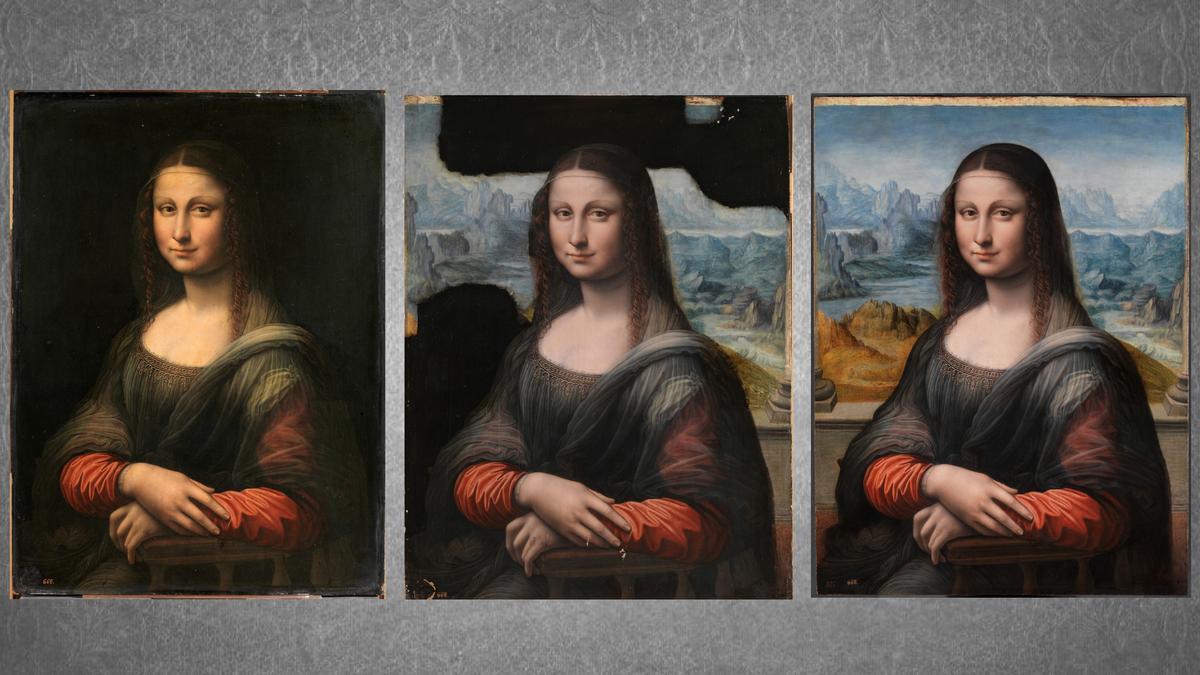 Montaje del proceso de restauración de la 'Mona Lisa' del Museo del Prado.