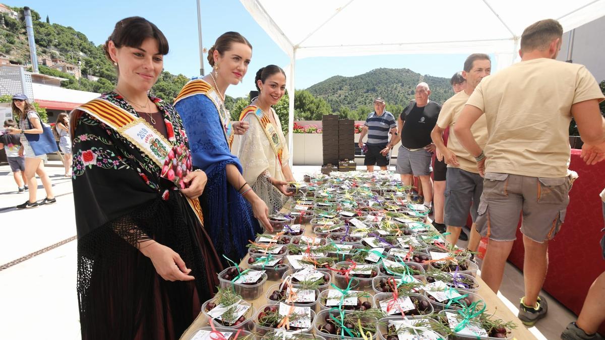 Reina de la fiesta y su corte entregan cerezas