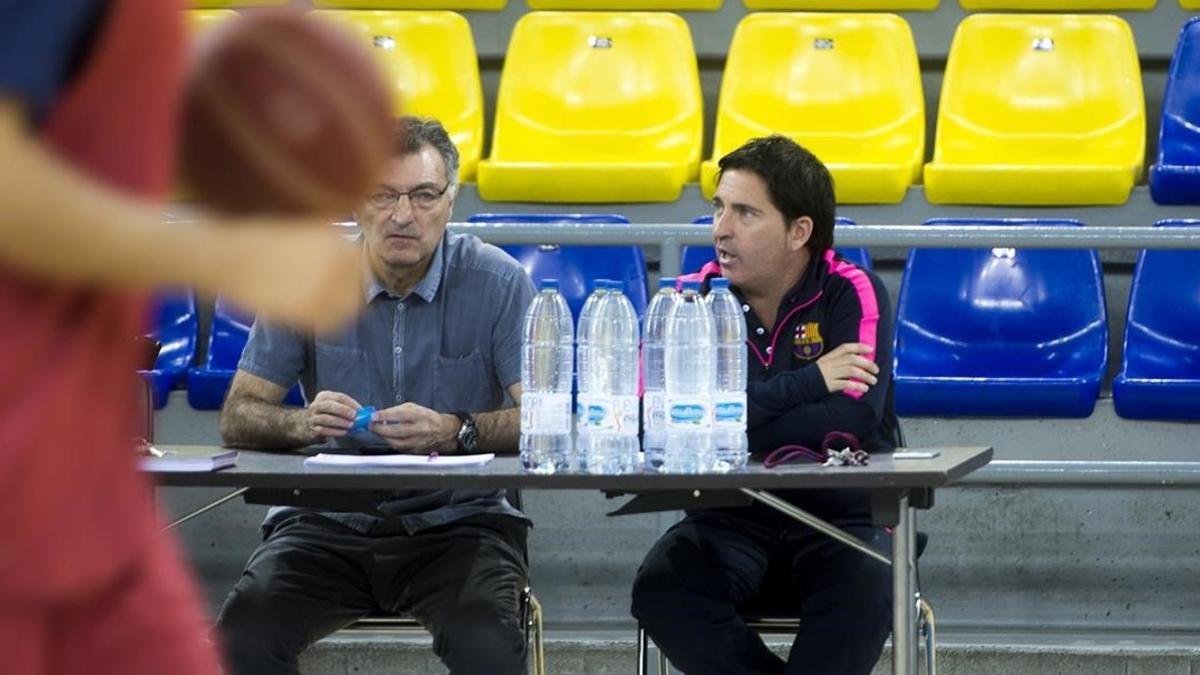 Joan Creus (izquierda) y Xavi Pascual, en un entrenamiento del Barça de la temporada pasada.