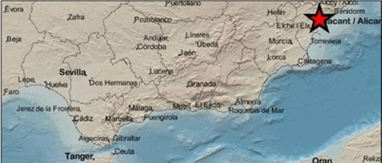 Epicentro del terremoto en Mutxamel detectado esta madrugada