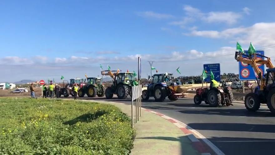 Los tractores se preparan para la protesta en Almendralejo