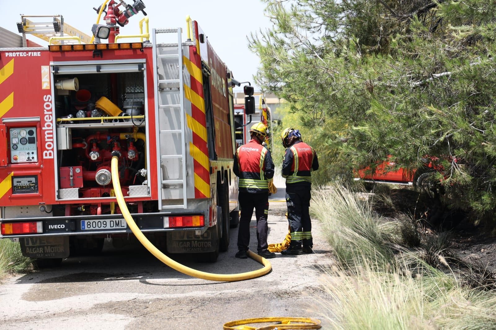 Los bomberos sofocan un fuego junto a la salida del túnel de la autovía