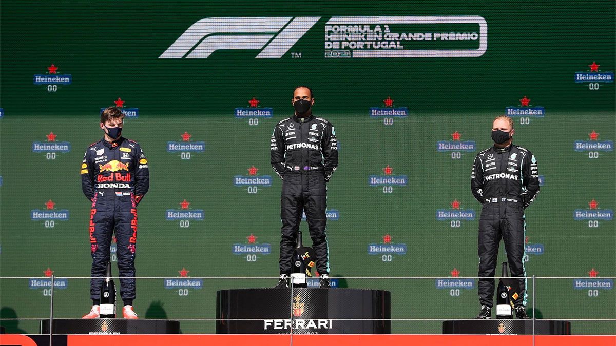 Hamilton, Verstappen y Bottas, en el podio del GP de Portugal
