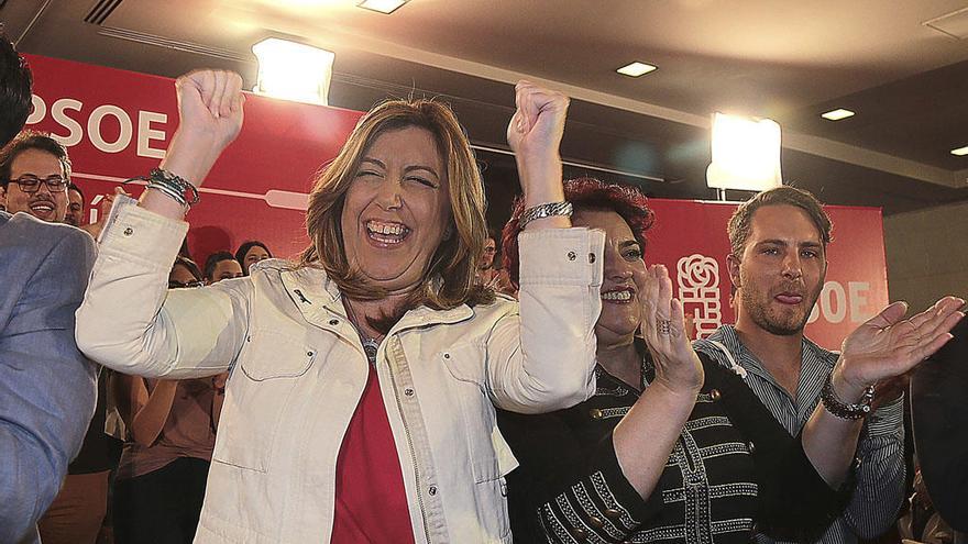 Susana Díaz, exultante en el acto de campaña de las primarias del PSOE en Granada.