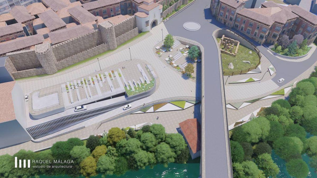 Infografía de cómo quedará el entorno del aparcamiento del puente Trujillo de Plasencia.