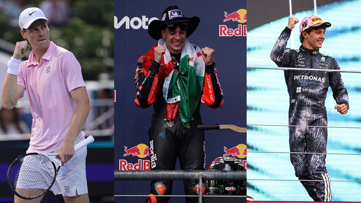 Jannik Sinner, Marco Bezzecchi y Kimi Antonelli celebran su últimas victorias.