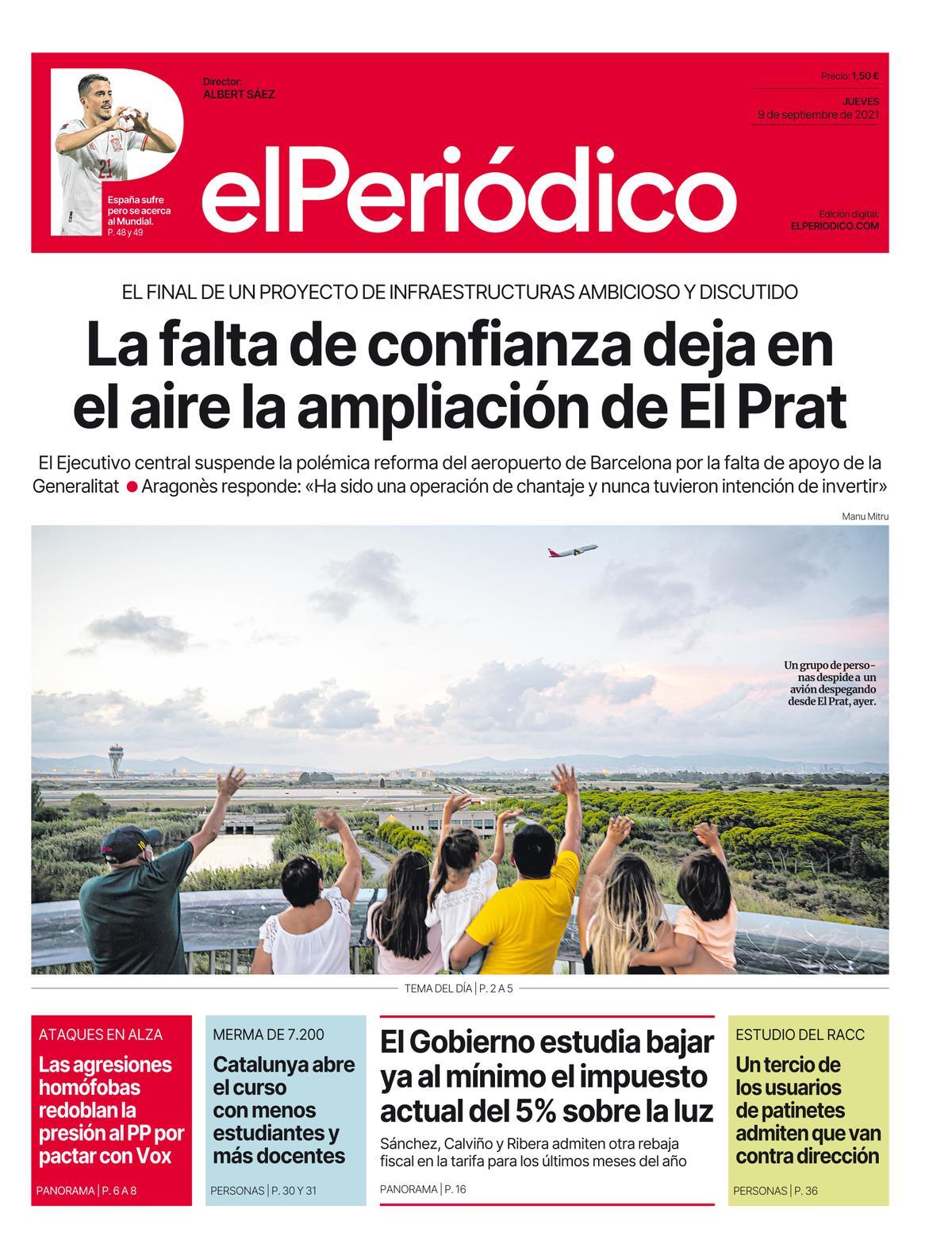 La portada d’EL PERIÓDICO del 9 de setembre del 2021