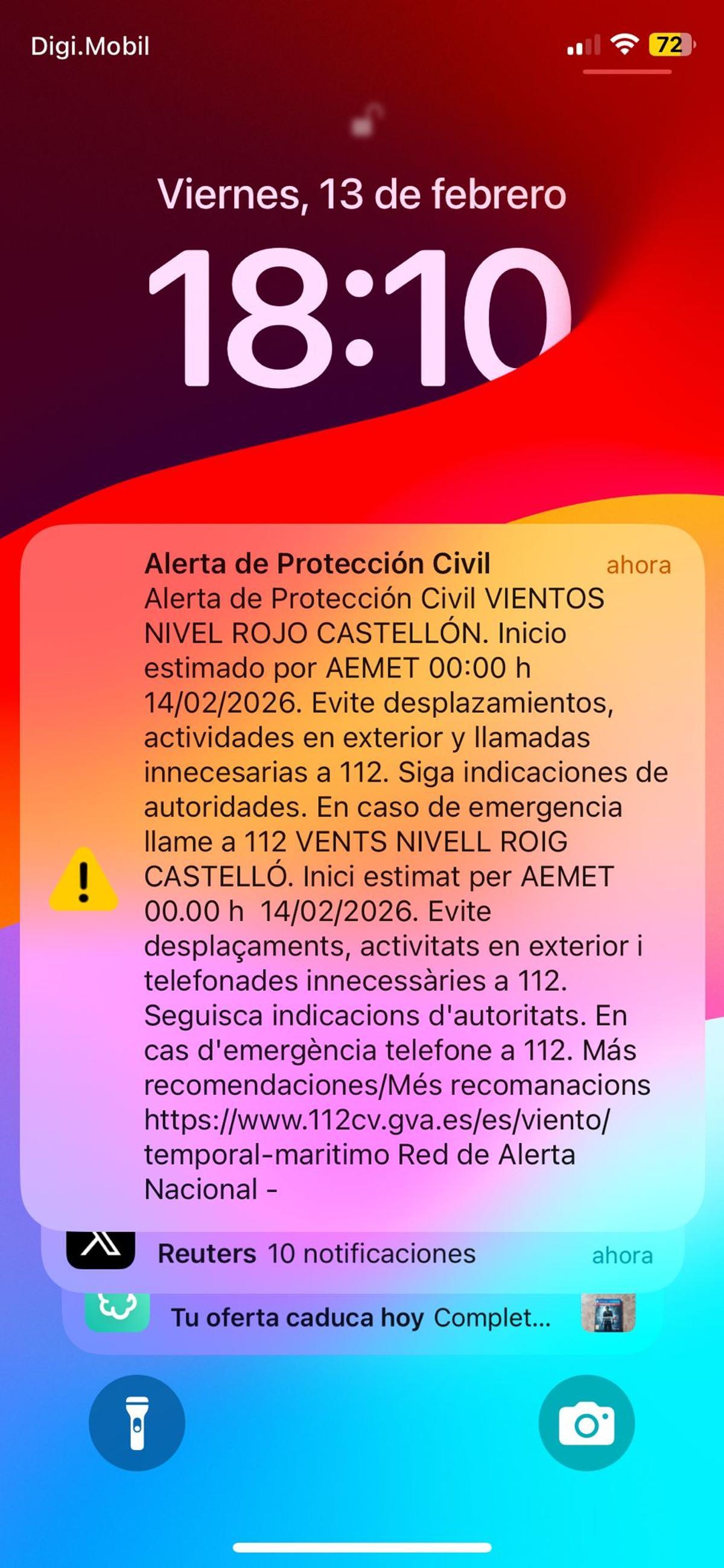 Es Alert enviado a la provincia de Castellón