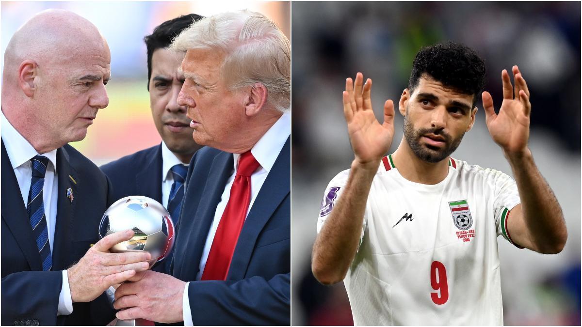 Trump e Infantino, a la izquierda. Taremi, figura iraní, a la derecha