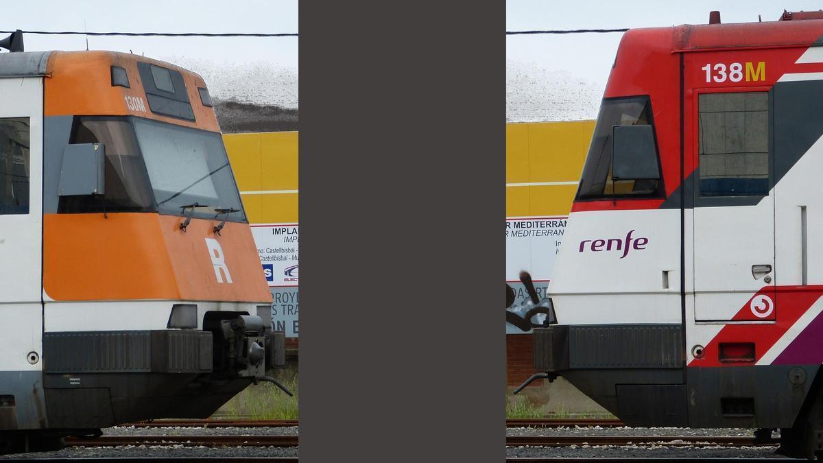 Archivo - Trenes de Rodalies con la pintura de la Generalitat y la de Renfe