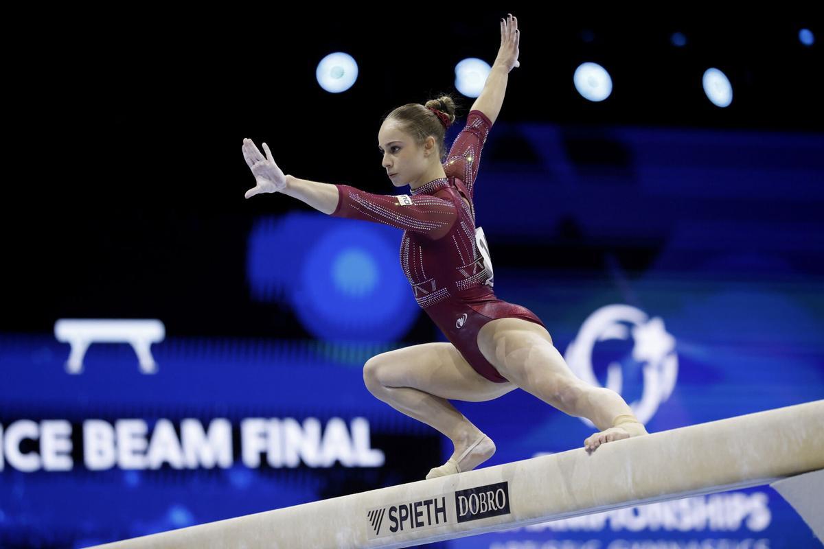 ZAGREB (Croatia), 15/08/2026.- Aitana Pacheco of Spain competes during the Apparatus Final Seniors Balance Beam at the 36th European Women's Artistic Gymnastics Championships in Zagreb, Croatia, 15 August 2026. (Croacia, España) EFE/EPA/ANTONIO BAT