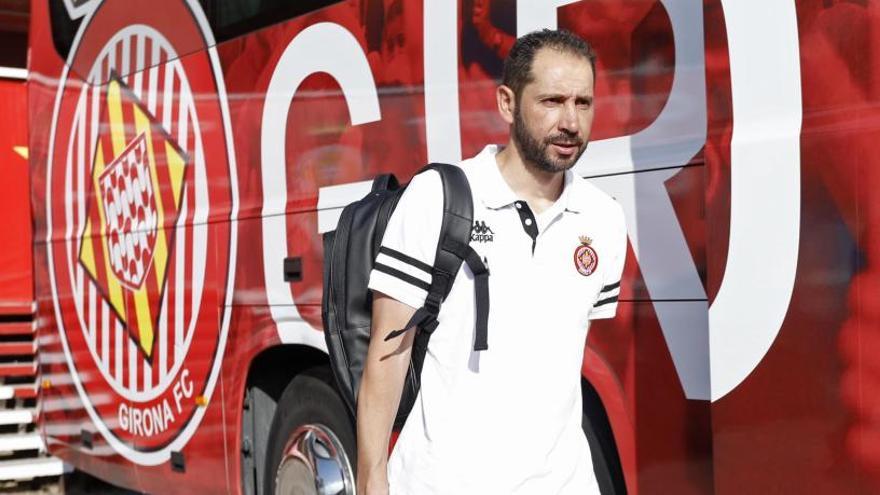 Pablo Machín, aquesta tarda, abans de la sortida del Girona cap a Tarragona